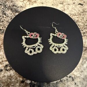 Silver and Pink Hello Kitty Shaped Earrings